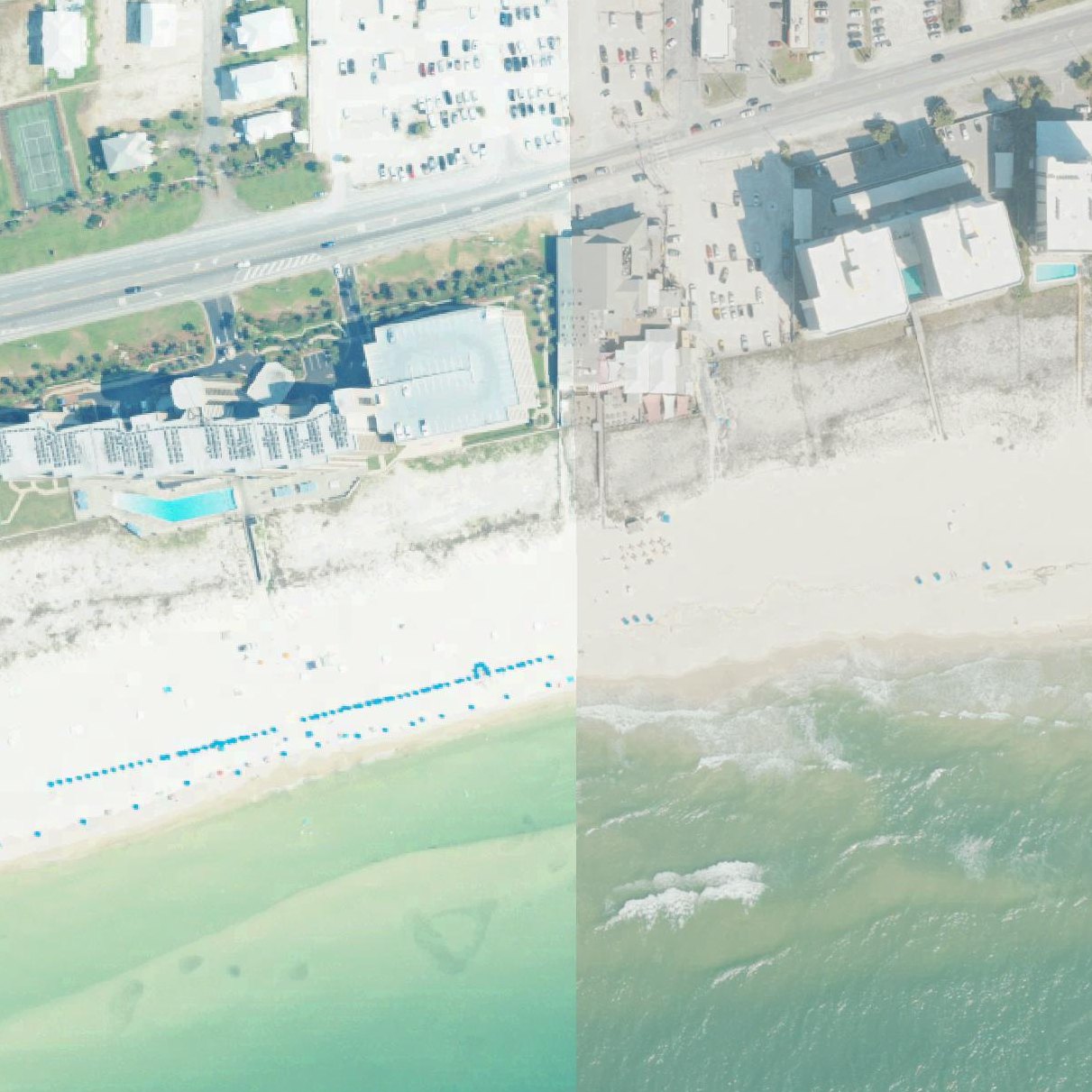 Aerial map of Alabama Florida State line on the beach