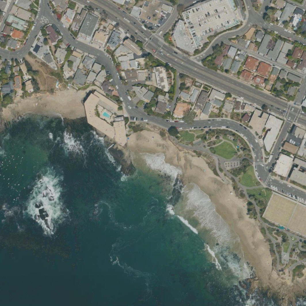 Aerial map of Diver's Cove, Laguna Beach, California, USA.