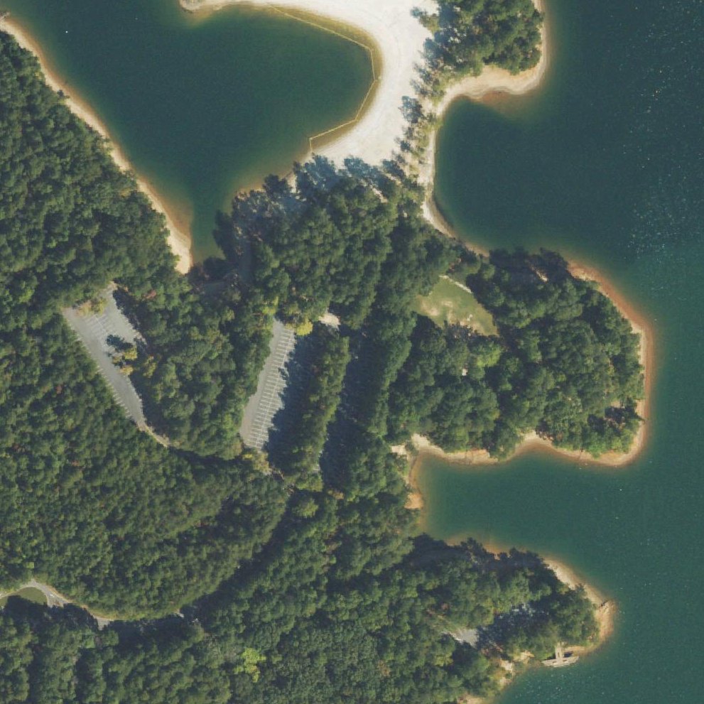 Aerial map of Lake Lanier Beach with shady swing