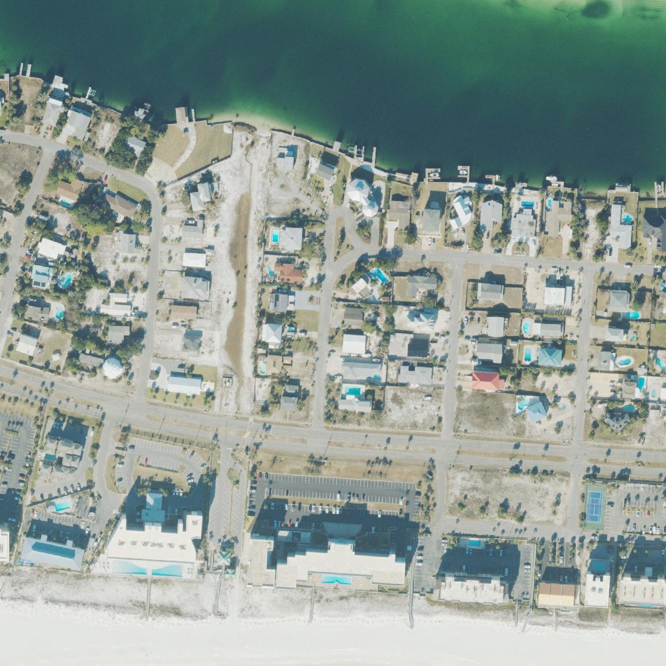 Aerial map of Okaloosa Island Beach Access Six, Mike Mitchell Beachwalk