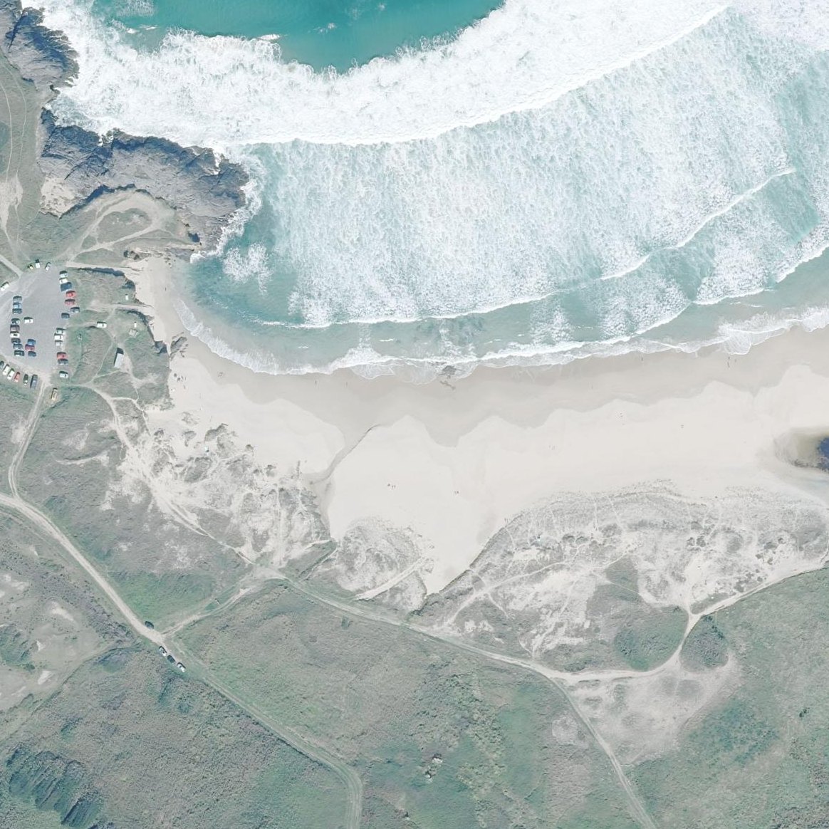 Aerial map of Praia de Ponzos