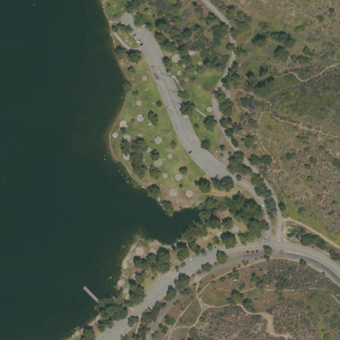 Aerial map of Puddingstone Lake/ Reservoir - East Shore