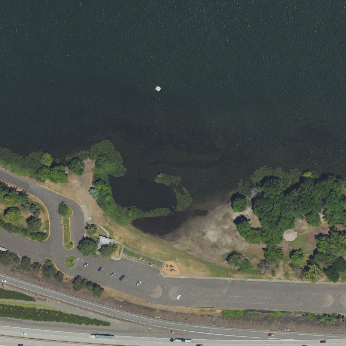 Aerial map of Riverfront Park Beach and Swim Area