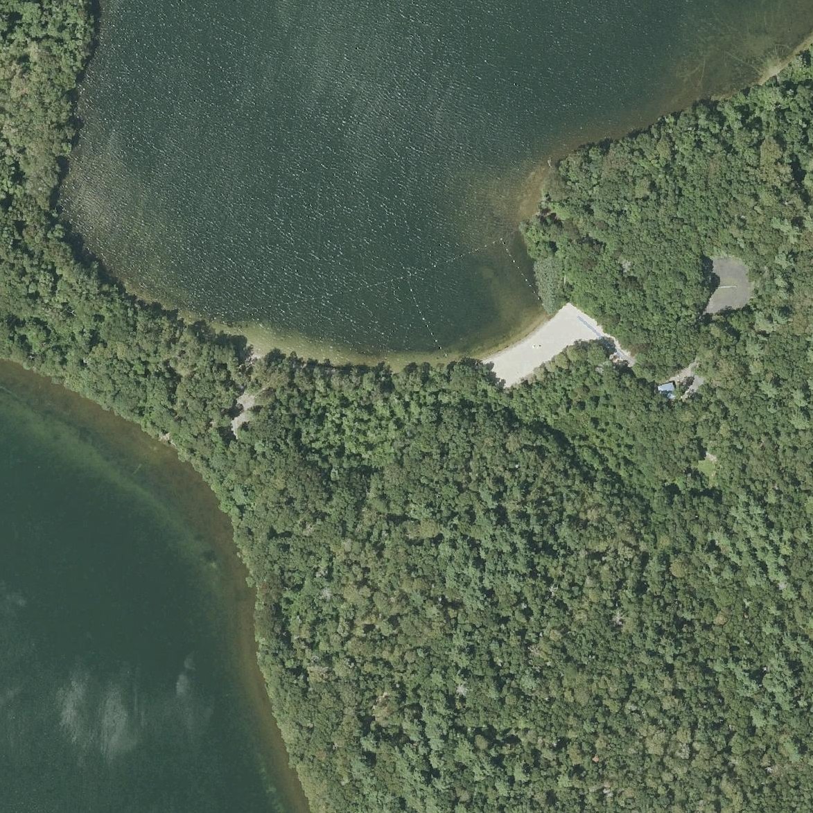 Aerial map of Wakeby lake at Ryder Conservation Beach