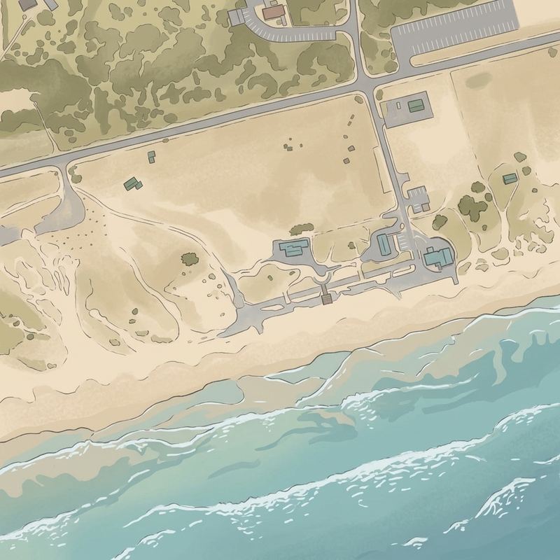 Aerial map of Blue Waters Beach